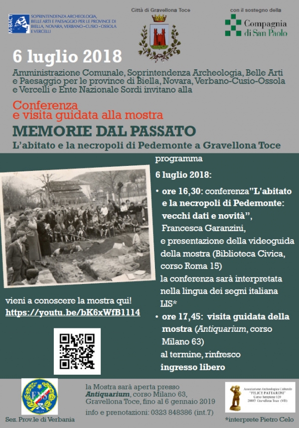 &ldquo;Memorie dal Passato, l&rsquo;abitato e la necropoli di Pedemonte a Gravellona Toce&rdquo;. Presentazione delle video guida alla mostra tradotta nella lingua dei segni italiana LIS